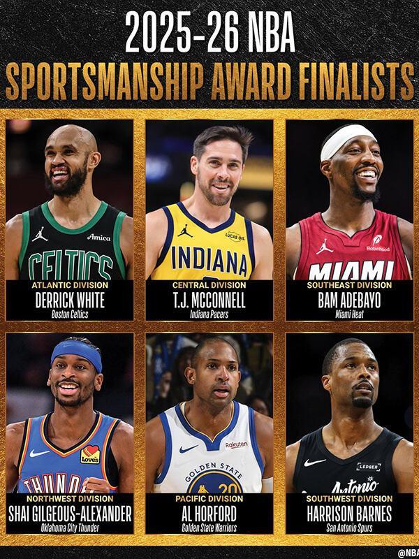 mk体育官方-NBA官宣体育道德风尚奖候选名单:亚历山大&阿德巴约领衔
